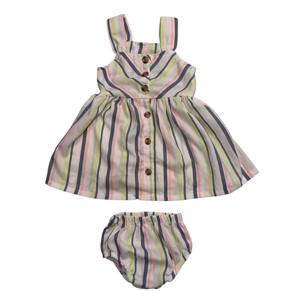 Baby Girls Pastel Striped Sundress Bloomers Set Size 9-12M Button Front